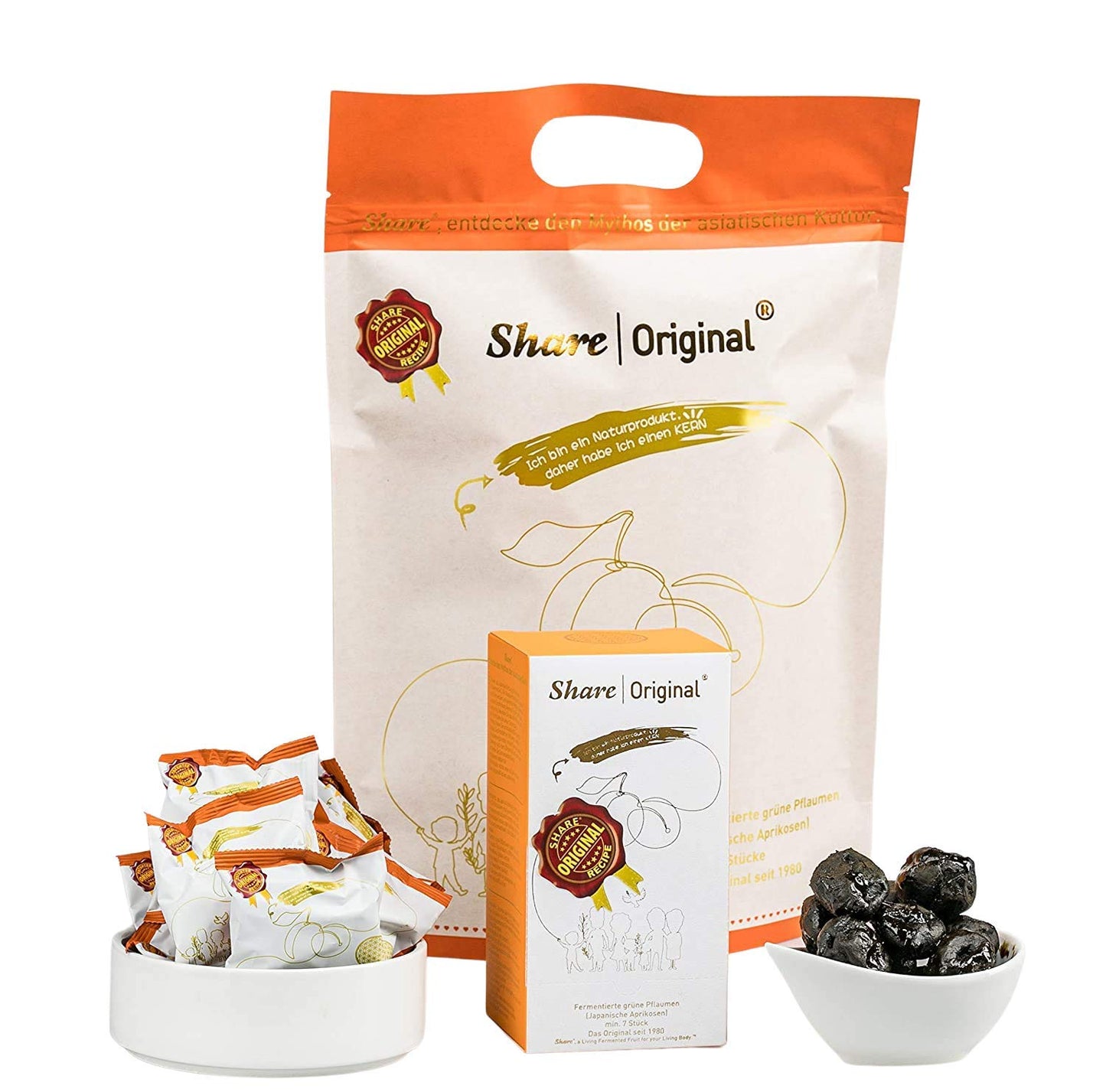 Share Original® Fermented Plum/Japanese Apricot (Organza Bag, 33pcs): 30+month naturally fermented, effective natural alternative to lab-made laxatives & probiotics, vegan & non-GMO, individually wrapped packet easy for travel (Swiss-made, free shipping)